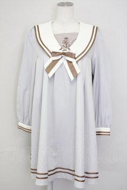 画像1: Amavel / 切替Aラインセーラーワンピース  ラベンダーＸ白Ｘブラウン T-25-07-08-025-CA-OP-SA-ZT