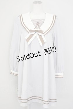 画像1: Amavel / 切替Aラインセーラーワンピース  ラベンダーＸ白Ｘブラウン T-25-07-08-025-CA-OP-SA-ZT349