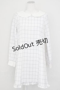 Ank Rouge / フリル襟チェック長袖ワンピース  アイボリーＸ黒 T-25-07-08-026-CA-OP-SA-ZT349