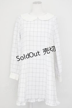 画像1: Ank Rouge / フリル襟チェック長袖ワンピース  アイボリーＸ黒 T-25-07-08-026-CA-OP-SA-ZT349