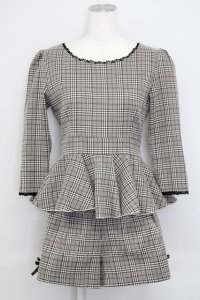 evelyn / タータンチェックトップス&ショートパンツセットアップ  ブラウンチェック T-25-07-08-034-LO-OP-SA-ZT