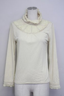 画像1: axes femme / レース切り替えハイネックカットソー  アイボリー T-25-07-08-004-AX-TO-SA-ZT