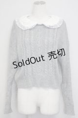 Secret Honey / 襟付きニットトップス  グレーＸ白 T-25-07-08-011-CA-TO-SA-ZT