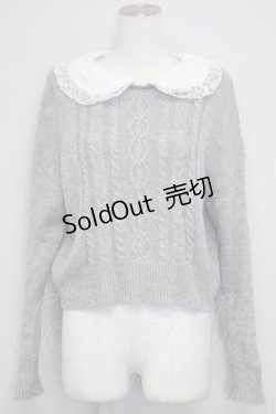 画像1: Secret Honey / 襟付きニットトップス  グレーＸ白 T-25-07-08-011-CA-TO-SA-ZT