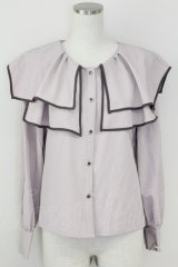 axes femme / パイピングビッグ襟ブラウス  ピンク T-25-07-09-005-AX-BL-SA-ZI