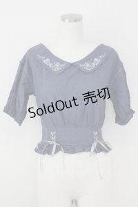 axes femme / マリン刺繍オフショルブラウス  青 T-25-07-09-006-AX-BL-SA-ZI