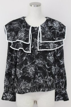 画像1: axes femme / パイピングビッグ襟ブラウス  黒Ｘ白 T-25-07-09-007-AX-BL-SA-ZT