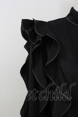 画像3: axes femme / フリルハイネックリボンタイブラウス  黒Ｘ白 T-25-07-09-009-AX-BL-SA-ZT