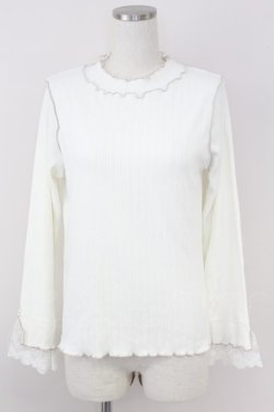 画像1: axes femme / バイカラーメロー袖レースプルオーバー  アイボリー T-25-07-09-010-AX-TO-SA-ZT