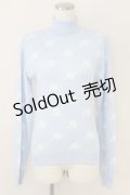 Fickle Bebe / ロゴハイネックニットトップス  サックスＸ白 T-25-07-09-013-0-TO-SA-ZI