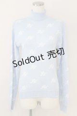 Fickle Bebe / ロゴハイネックニットトップス  サックスＸ白 T-25-07-09-013-0-TO-SA-ZI