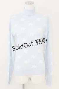 Fickle Bebe / ロゴハイネックニットトップス  サックスＸ白 T-25-07-09-013-0-TO-SA-ZI