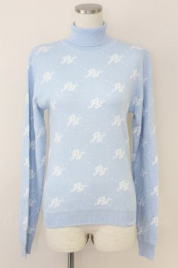 画像1: Fickle Bebe / ロゴハイネックニットトップス  サックスＸ白 T-25-07-09-013-0-TO-SA-ZT