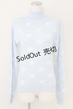 画像1: Fickle Bebe / ロゴハイネックニットトップス  サックスＸ白 T-25-07-09-013-0-TO-SA-ZI