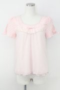 axes femme / 異素材使い半袖プルオーバー  ピンク T-25-07-09-002-AX-TO-SA-ZT