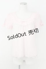 axes femme / 異素材使い半袖プルオーバー  ピンク T-25-07-09-002-AX-TO-SA-ZI