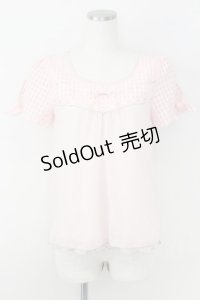 axes femme / 異素材使い半袖プルオーバー  ピンク T-25-07-09-002-AX-TO-SA-ZI