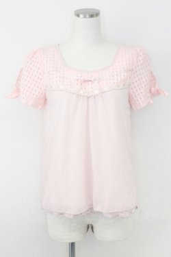 画像1: axes femme / 異素材使い半袖プルオーバー  ピンク T-25-07-09-002-AX-TO-SA-ZT