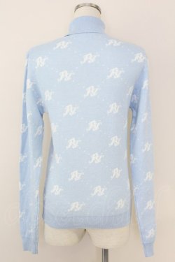画像2: Fickle Bebe / ロゴハイネックニットトップス  サックスＸ白 T-25-07-09-013-0-TO-SA-ZT
