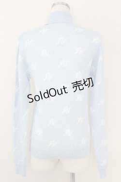 画像2: Fickle Bebe / ロゴハイネックニットトップス  サックスＸ白 T-25-07-09-013-0-TO-SA-ZI