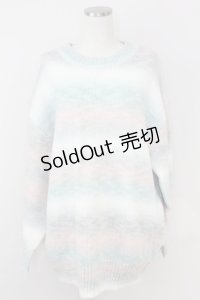 axes femme / モヘア風グラデーションニット  ミントＸピンクＸ白 T-25-07-09-014-AX-TO-SA-ZI