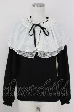 画像1: axes femme / レース重ねケープニットプルオーバー  黒Ｘアイボリー T-25-07-09-015-AX-TO-SA-ZT