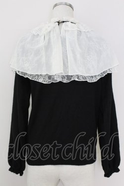 画像2: axes femme / レース重ねケープニットプルオーバー  黒Ｘアイボリー T-25-07-09-015-AX-TO-SA-ZT