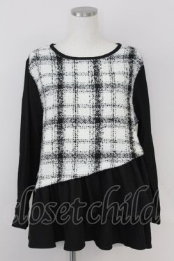 画像1: axes femme / チェック切り替えチュニックトップス  黒Ｘ白チェック T-25-07-09-017-AX-TO-SA-ZT
