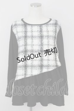 画像1: axes femme / チェック切り替えチュニックトップス  黒Ｘ白チェック T-25-07-09-017-AX-TO-SA-ZI