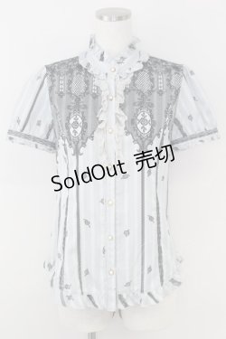 画像1: axes femme / パネルプリント半袖ブラウス M グレー T-25-07-09-003-AX-BL-SA-ZT
