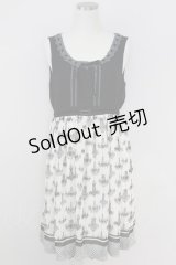 axes femme / シャンデリア柄切替ワンピース  黒Ｘアイボリー T-25-07-09-022-AX-OP-SA-ZI