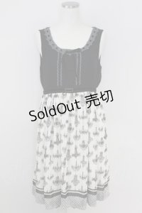 axes femme / シャンデリア柄切替ワンピース  黒Ｘアイボリー T-25-07-09-022-AX-OP-SA-ZI