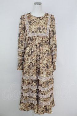 画像1: axes femme NOSTALGIE / ヴィンテージフラワー柄ワンピース  ブラウンＸピンク T-25-07-09-024-AX-OP-SA-ZT