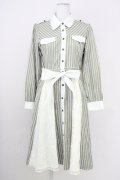 axes femme / ストライプバイカラーワンピース  アイボリーＸカーキ T-25-07-10-016-AX-OP-SA-ZT