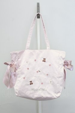 画像1: Maison de FLEUR / くまうさ刺繍リボントートバッグ  ピンク T-25-07-12-011-LO-BG-OW-ZT