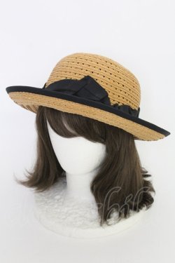 画像1: axes femme / リボンストローハット 57.5cm ナチュラルｘクロ T-25-07-14-035-AX-AC-YM-ZT