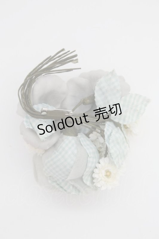 画像2: PINK HOUSE / ギンガムフラワーコサージュ  グレー×サックスチェック T-25-07-14-009-LO-ZA-IG-ZT424 (2)