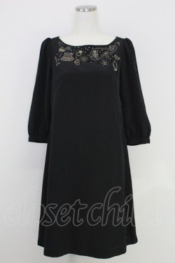画像1: Franche Lippee / 刺繍半袖ワンピース  黒 T-25-07-17-044-LO-OP-HI-ZT