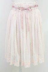 axes femme / プリーツチュール重花柄スカート  ピンク T-25-07-17-050-AX-SK-AS-ZS