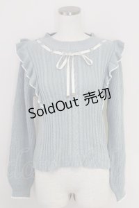 axes femme / バイカラーフリルニットプルオーバー  サックス T-25-07-22-003-AX-TO-SA-ZT