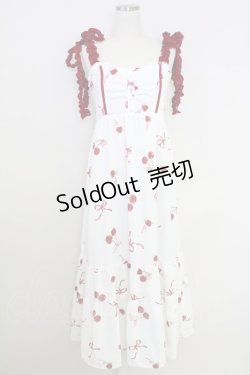 画像1: axes femme / チェリー柄フリルリボンワンピース  白Ｘ赤 T-25-07-24-032-AX-OP-SA-ZT