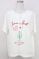 axes femme / 襟付クリームソーダ柄Tシャツ  アイボリーＸ白 T-25-07-24-005-AX-TS-SA-ZT