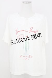 axes femme / 襟付クリームソーダ柄Tシャツ  アイボリーＸ白 T-25-07-24-005-AX-TS-SA-ZI