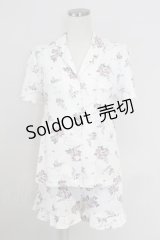 axes femme / ローズブーケプリント半袖ブラウス&ショートパンツセットアップ  アイボリーＸピンクＸグリーン T-25-07-24-046-AX-OP-SA-ZI