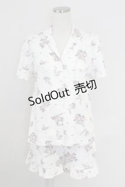 画像1: axes femme / ローズブーケプリント半袖ブラウス&ショートパンツセットアップ  アイボリーＸピンクＸグリーン T-25-07-24-046-AX-OP-SA-ZI