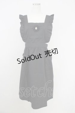 画像1: axes femme / カメオ付きフリルエプロン  黒 T-25-07-24-047-AX-ZA-SA-ZI