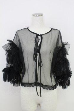 画像1: axes femme / フリルチュールトップス  黒 T-25-07-24-020-AX-TO-SA-ZT