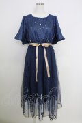 axes femme / ピーター・パン/プリントワンピース  紺 T-25-07-29-006-AX-OP-SA-ZT