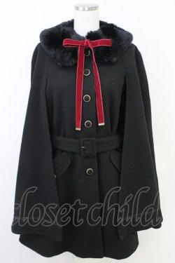 画像1: axes femme / ファー襟付ケープコート  ブラック T-25-07-31-001-AX-JA-SA-ZT