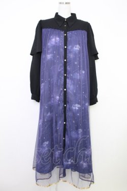 画像1: axes femme / ステラートプリントシャツワンピース  ブラック T-25-07-31-016-AX-OP-SA-ZT